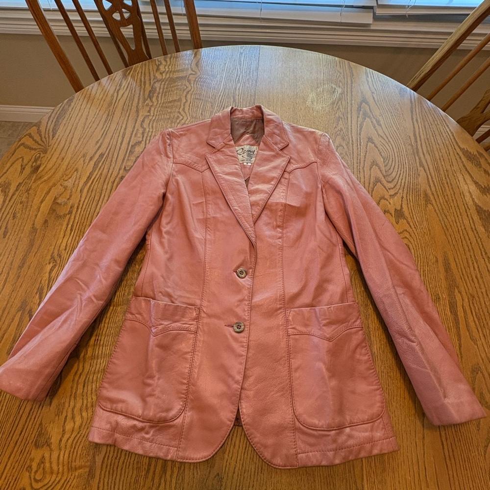 Remy Vintage Salmon Pink Leather Jacket Blazer Size 8 Fits Small Buttery Soft